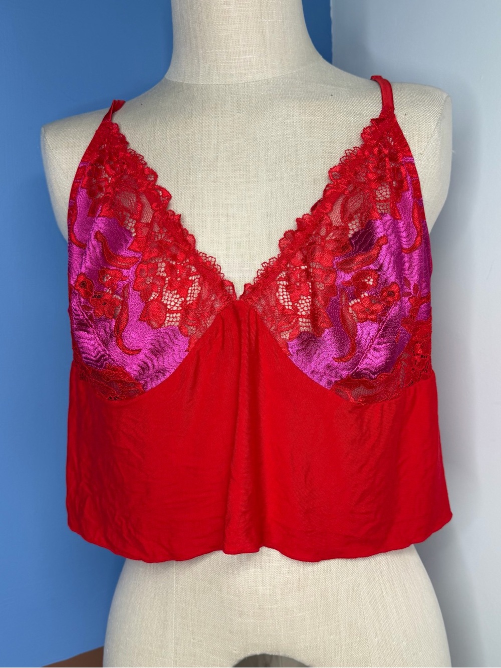 Savage X Fenty Red Hot Pink Lace Linger Tank Top Size 3X